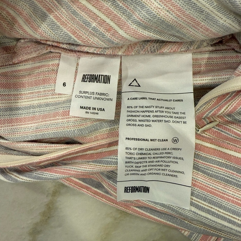 Reformation Dress Size 6 Pink Gray Striped Linen Sleeveless - Picture 8 of 10